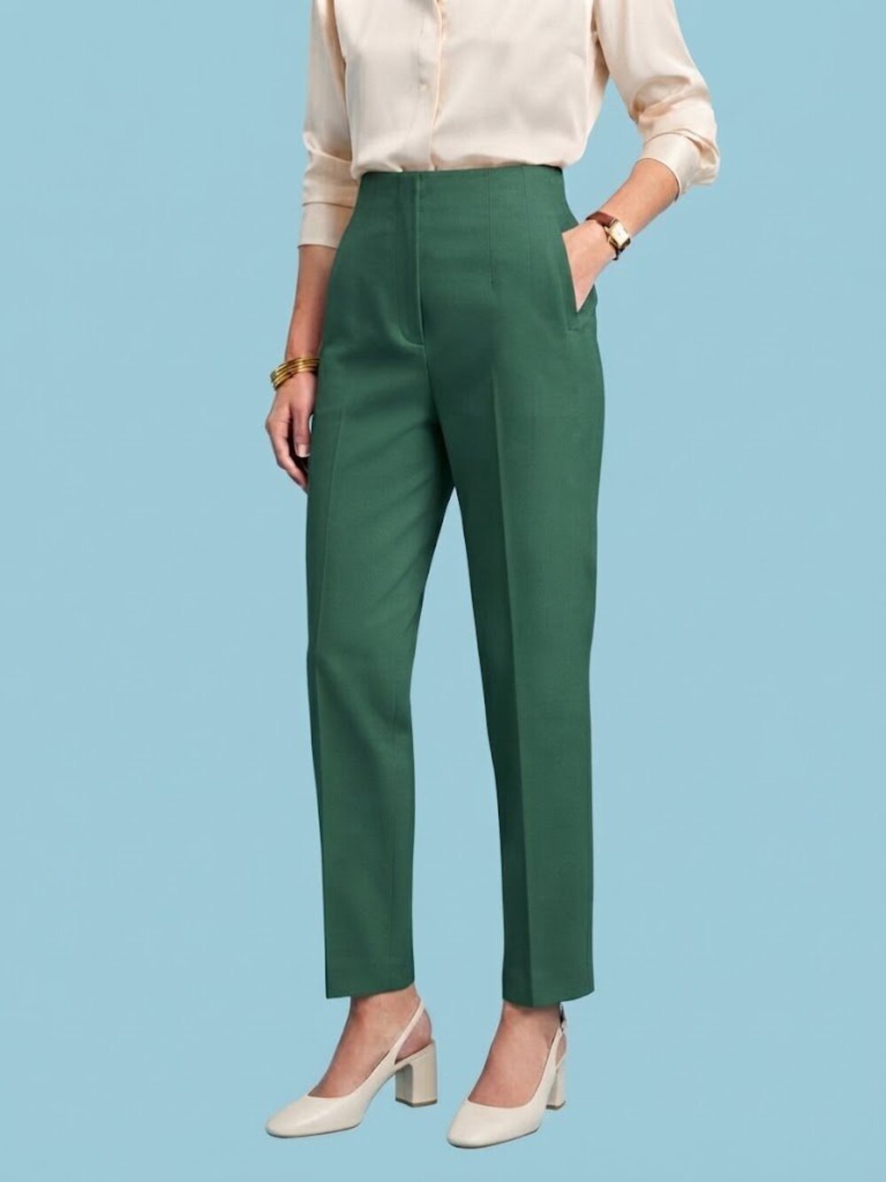 Zara Green High-Waist Straight Leg Tailored Pants